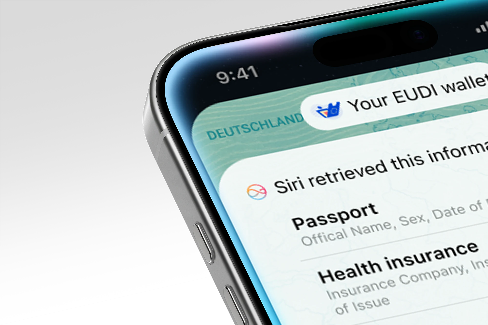 A smartphone showing proactively retrieved information in the EUDI wallet
