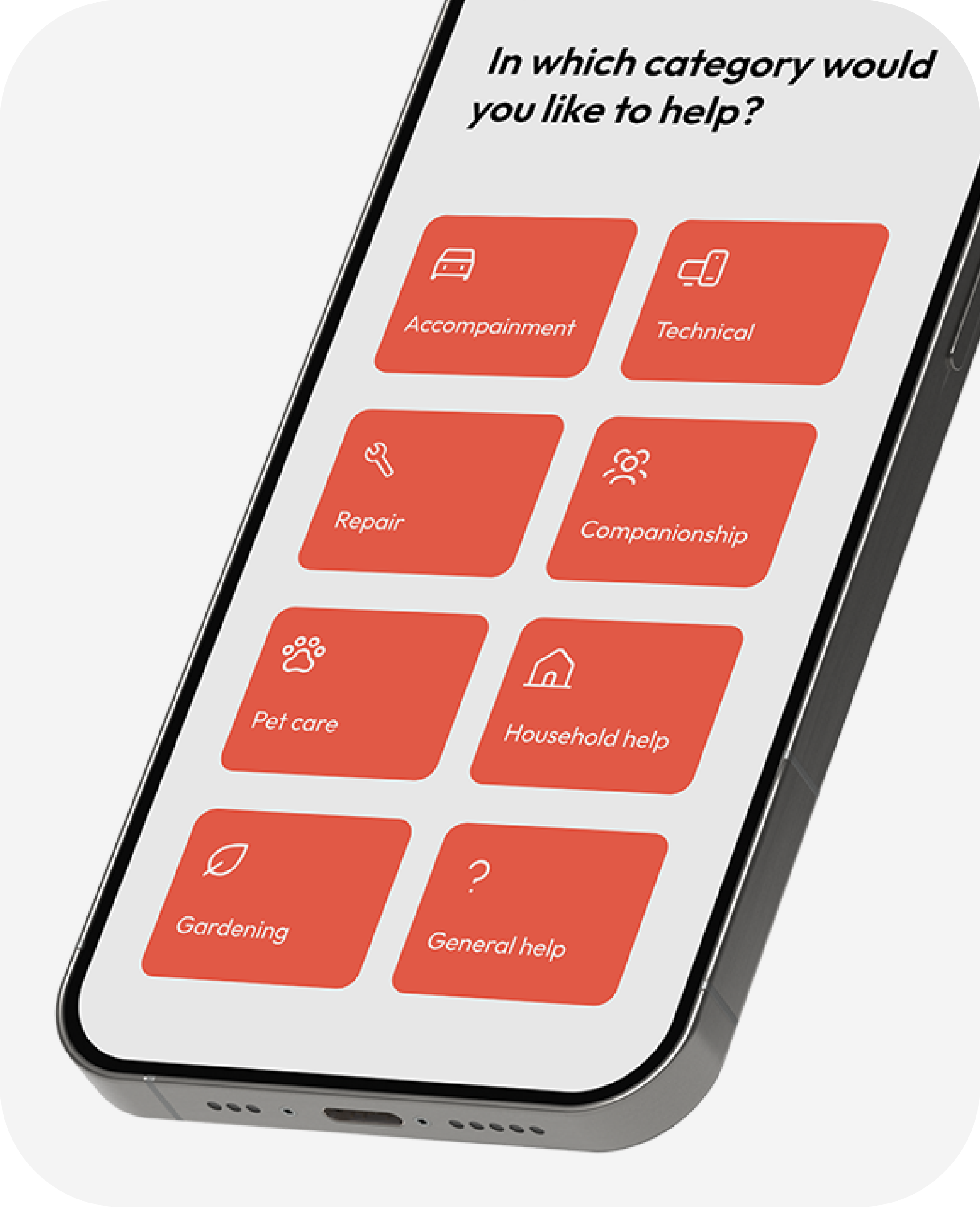 Category selection screen for creating a help request